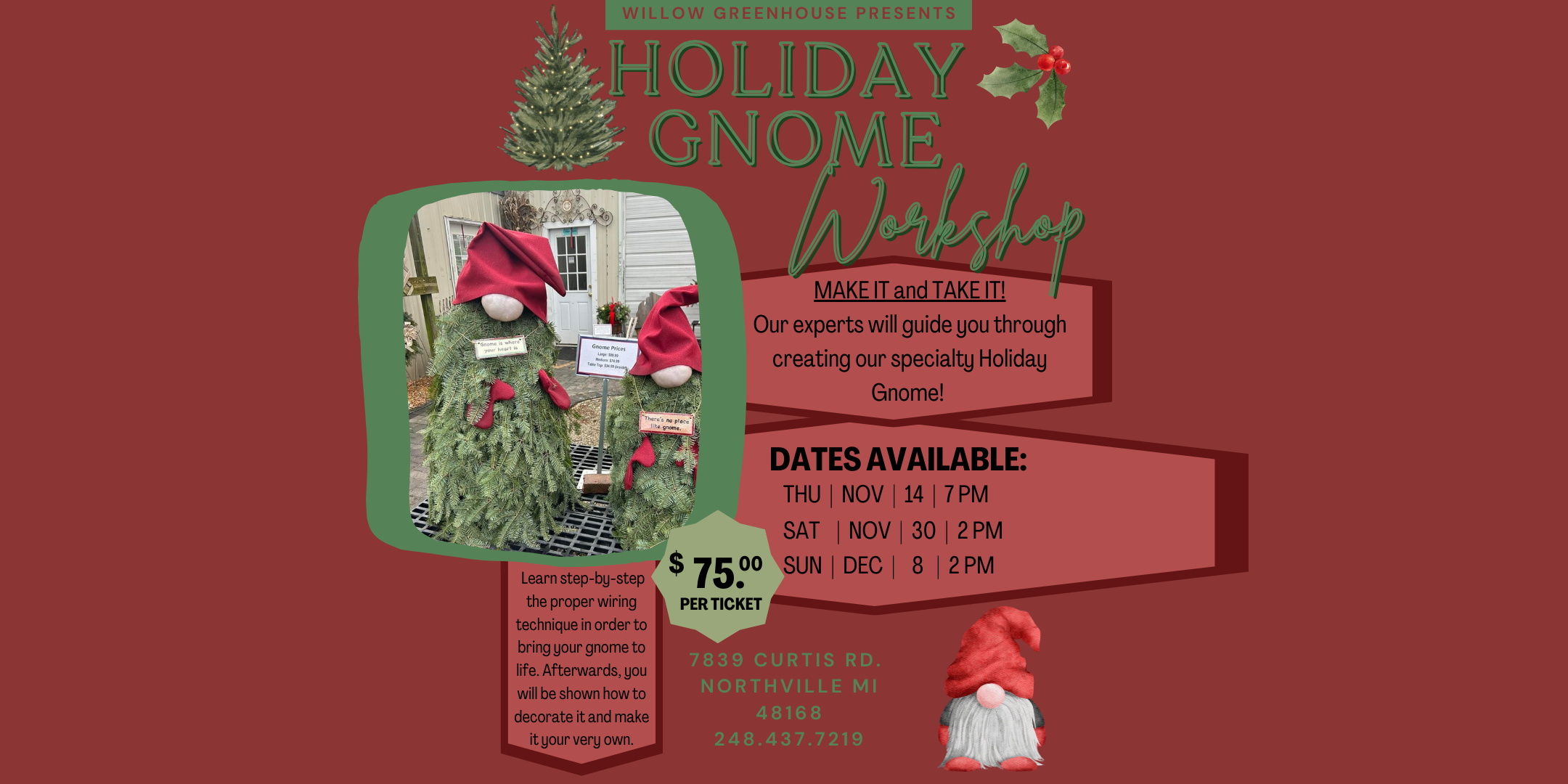 Holiday Gnome Workshop at Willow Greenhouse with Multiple Dates Available