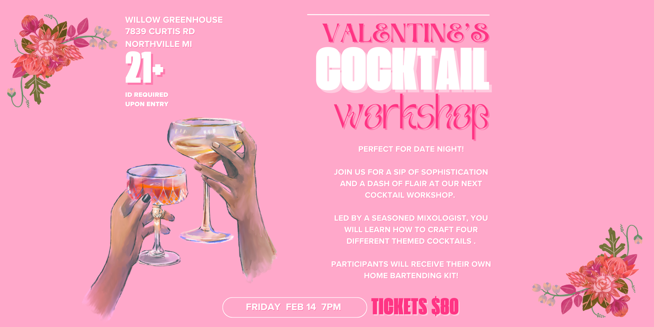 Valentines Cocktail Crafting Workshop at Willow Greenhouse